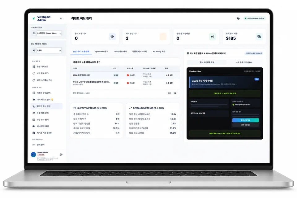 VIVASPORT 주최자 운영 화면